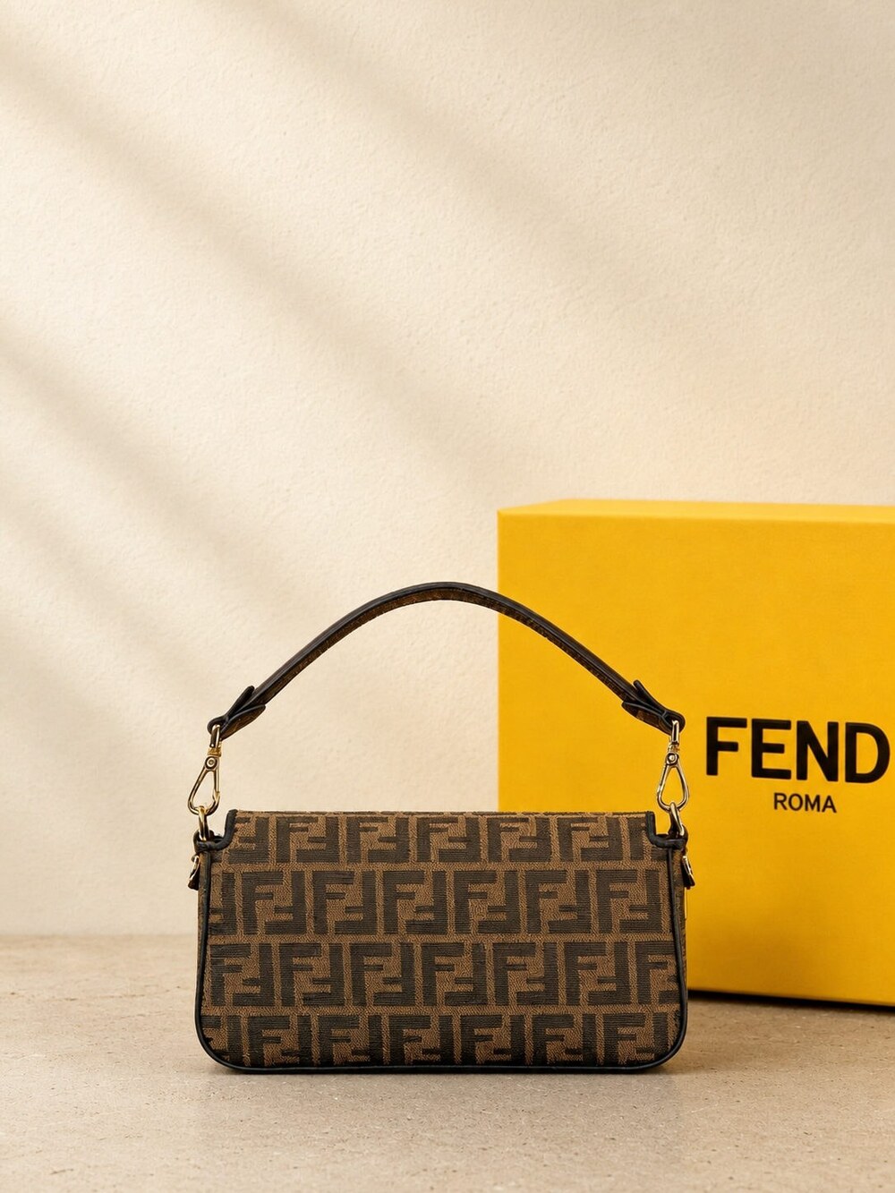 Fendi FF Jacquard Medium Baguette Carry Bag with Leather Trim - Picture 4 of 8